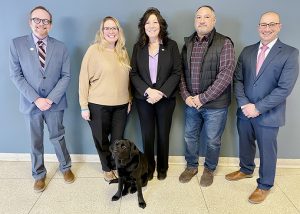 From left: Michael J. Hall, Dutchess Community College’s Behavioral Sciences Department Chair; Tracy Connelly-Hart, Deputy Commissioner of the Dutchess County Department of Community and Family Services; County Executive Sue Serino; David Garcia, Human Trafficking Coordinator-Safe Harbour, Dutchess County Task Force Against Human Trafficking; DCC Professor and retired Connecticut detective Matthew Greenstein