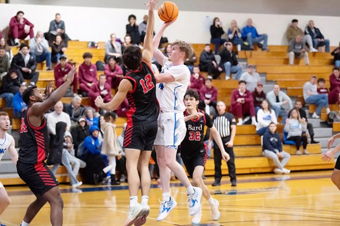 The Mount Saint Mary College men's basketball team lost to Old Westbury despite career-highs from Matthew Walsh and JP Egan. Photo: Lee Ferris