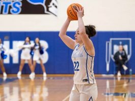 Mount guard Angelina Donato scored 14 points as the Mount Saint Mary College women's basketball team dropped its final match of the regular season. Photo: Lee Ferris