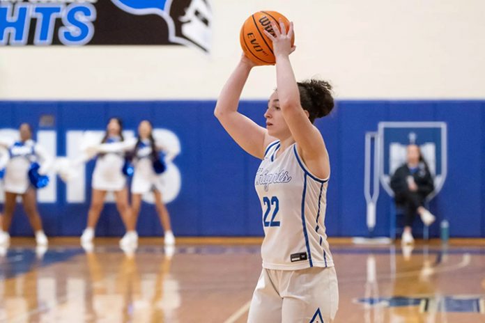 Mount guard Angelina Donato scored 14 points as the Mount Saint Mary College women's basketball team dropped its final match of the regular season. Photo: Lee Ferris