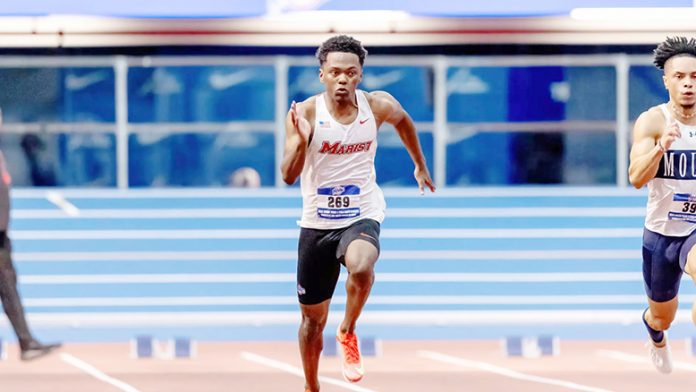 Amari Mathis captured the MAAC title in the 60-meter dash with a time of 6.74 seconds after posting the fastest qualifying time in prelims. Photo: Carlisle Stockton