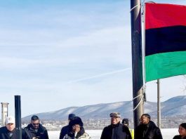 District 6 Orange County Legislator, Gabrielle Hill, delivers words during the Annual Pan-African Flag Raising in the City of Newburgh Sunday afternoon. She is surrounded by other key political Newburgh figures, as they kick off Black History month and celebrate the 1920 adopted event, rooted in unity, resilience and pride.