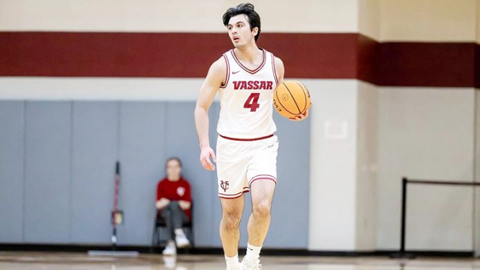 Vassar guard Kreekor Karageuzian finished with nine points, five rebounds, three assists and two steals. Photo: Carlisle Stockton