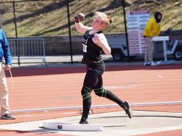 Eanna Hauck has set a new school record at every meet so far, and in this case, she improves on the mark by 0.7 meters. Photo: Will Hernandez