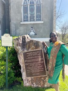 Dr. Valentina Stubbs, wife of A.M.E. Zion Church of Newburgh Reverend Milton Stubbs, Pastor, stands outside of the 199 year oldest African American Church in the Hudson Valley, located on 111 Washington Street.
