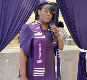 Shaniesha Strange, President of the Les Soeurs Amiables Civic Club, speaks at Saturday’s 76th Annual Spring Scholarship Luncheon.