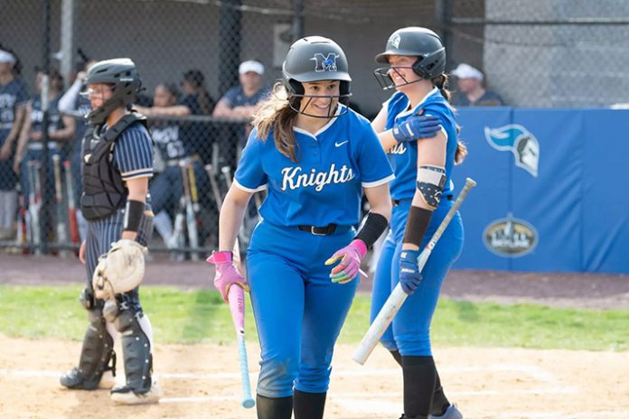 The Mount Saint Mary College softball team swept the University of Mount Saint Vincent in its home opener. Photo: Lee Ferris