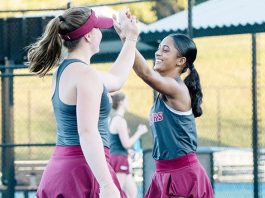 The Vassar College Women's Tennis team won its ninth straight contest Sunday afternoon following a 7-0 sweep on the road at William Smith. Photo: Carlisle Stockton