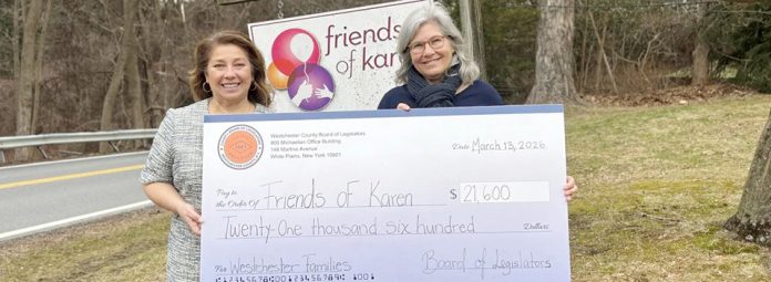 Westchester County Legislator Erika L. Pierce (D–Bedford, Lewisboro, Mount Kisco, North Salem, Pound Ridge, Somers) presented $21,600 in County funding to Friends of Karen, a North Salem-based nonprofit that assists families with children facing life-threatening illnesses.