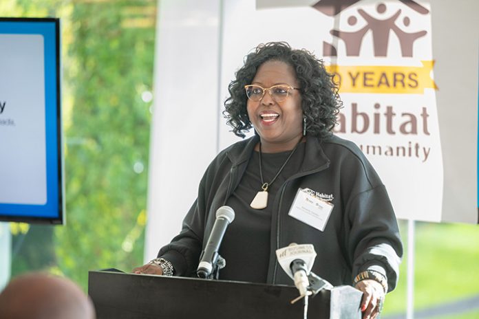 Adrienne Goolsby offers remarks during Habitat for Humanity's annual Home is the Key Golf Outing. Photo: Anthony Collins