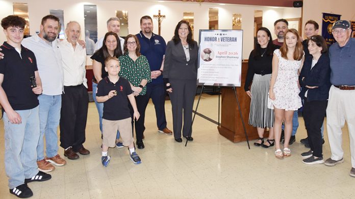 Dutchess County Executive Sue Serino and Office of Veterans Affairs Director Adam Roche joined the family of deceased Army Specialist 4th Class Stephen Shumway at the “Honor-A-Veteran” ceremony, held at the Knights of Columbus St. Mary's Council #4065 in Fishkill.