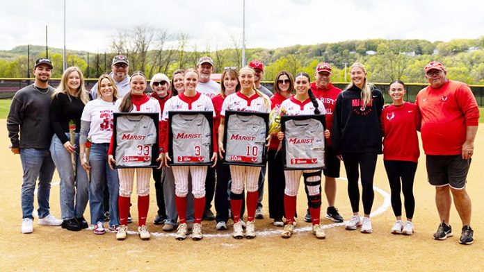 L-R: Softball seniors Isabella Manory, Peyton Pusey, Haley Ahr, Ava Metzger. Photo: Celia Green