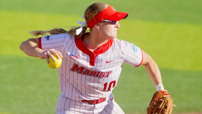 Marist scored two in the top of the first. Haley Ahr belted a two-run homer to left field. Photo: Annie Rice