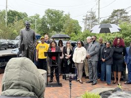Members of the NAACP Nyack/Spring Valley and Mid-Hudson/Westchester Branches, alongside community leaders, gathered Thursday at the Thurgood Marshall Human Rights Monument in New City to condemn President Donald Trump’s visit to Rockland County alongside Congressman Mike Lawler.