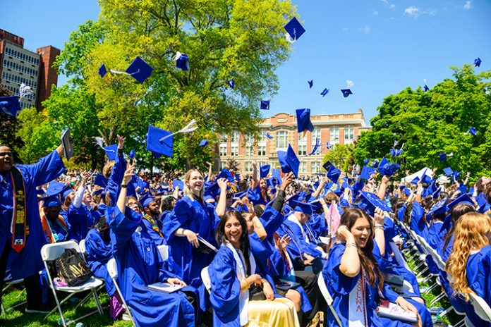 SUNY New Paltz welcomed thousands of guests to campus across a joyful, three-day Commencement weekend on May 15, 16 and 17, 2026, for an enthusiastic celebration of nearly 2,500 new graduates who have earned their bachelor's and master’s degrees. Photo: Robin Weinstein