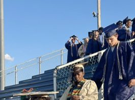 Members of the Beacon High School Class of 2026 make their way down to the infield area for Wednesday’s Commencement.