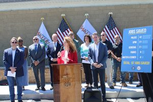 New York State Assemblymember Paula Kay offers remarks during the Monday press conference.