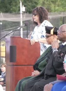 City of Poughkeepsie Mayor, Yvonne Flowers offers words at Poughkeepsie High School’s graduation.