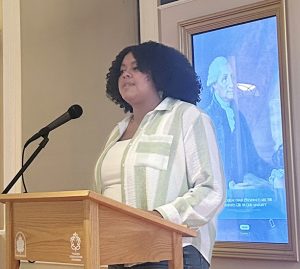 Orange County Legislator, Genesis Ramos provides words at Tuesday’s Frederick Douglass in Newburgh event.