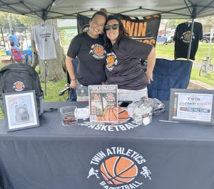 Some of the staff, Meghan Virgadamo and Kelly Hetrick, from Twin Athletics, one of the event’s community sponsors, which put on a skill building drills clinic as well as basketball tournament Saturday morning were on hand at a vending booth as well, providing information on the organization.