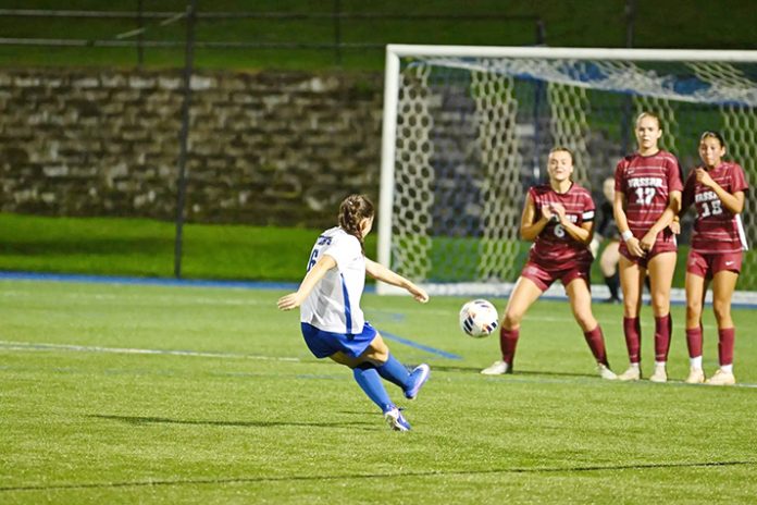 The Mount Saint Mary College women's soccer team lost to Albertus Magnus on the road. Photo: Lee Ferris