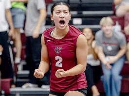 Riley Huang lifted a match-high 30 digs and added five assists. Photo: Carlisle Stockton