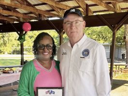 President Rasheena Wilson President and New York State Senator Rob Rolison pose for a photo after he presented the chapter with the New York State Senate 2026 Empire Award at the 3rd Annual Orange Peel to Pavement Fun Run/Walk 5K.