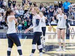 Army West Point volleyball (10-8, 4-5) battled the Navy Midshipmen (8-9, 6-3) through five sets Saturday afternoon at Wesley A. Brown Field House, ultimately falling to the Midshipmen. Photo: Cordell Hoffer