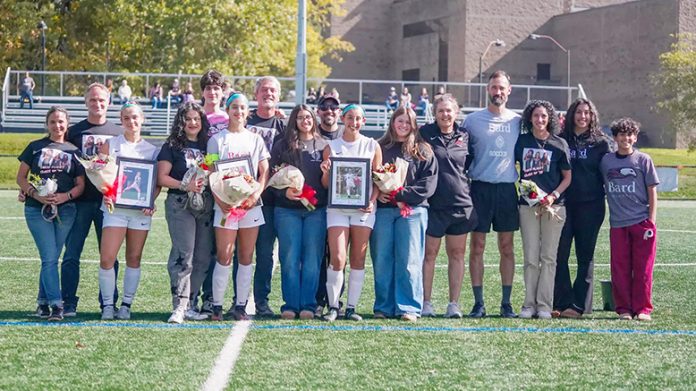 The Bard College women's soccer team played with tenacity against the Clarkson Golden Knights on Saturday afternoon at Ferrari Field, preventing multiple goals from being scored in the 0-1 final. Photo: Wais Kakarr