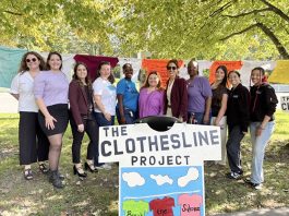 Fearless! Hudson Valley Staff pose for a photo after Fearless! Hudson Valley's annual Clothesline Project and press conference to kick off Domestic Violence Awareness Month in Orange County.