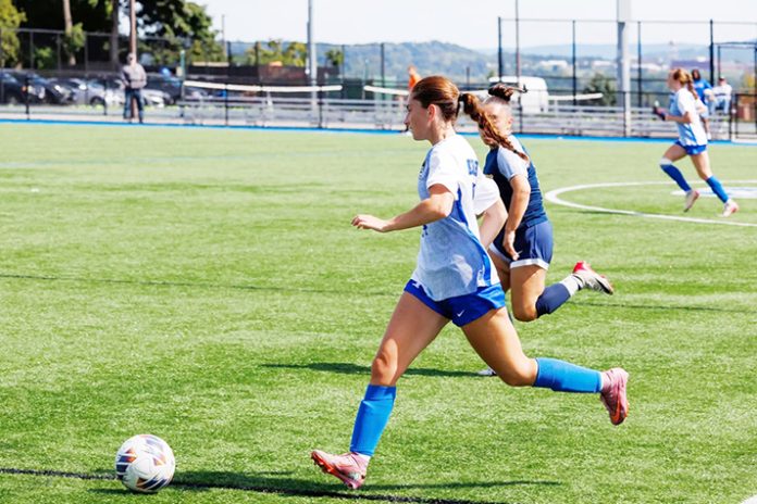 The Mount Saint Mary College women's soccer team was stunned by Mount Saint Vincent at home. Photo: Bob Houk