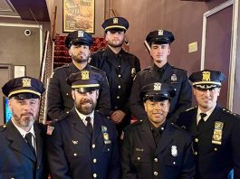 Police Academy Graduation L to R - Lt. C. Lahar, Lt. T. Lord, Officer Schulterbrandt, Chief Rola; Second Row - Officer Molina, Sgt. Fayo, Officer Keyer)