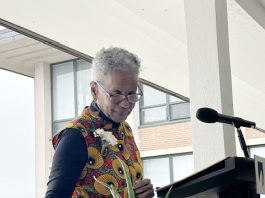 Kate Hymes, former Ulster County Poet Laureate, leads a prayer ritual honoring the legacy of Sojourner Truth.