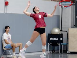 Holland Kaplan, who reached the 1,000 kill milestone, tallied nine kills and seven digs. Photo: Carlisle Stockton