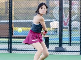 Vassar College junior Sieun Lee won a semifinal contest in the singles draw of the ITA Northeast Regional. Photo: Carlisle Stockton