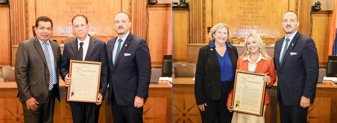 The Westchester County Board of Legislators celebrated Hispanic American Heritage Month with a ceremony honoring Nelson Gisbert, and Brenda Maeda.